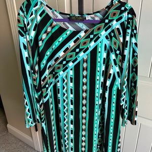 Bob Mackie Plus Size Turquoise/Black/White Abstract Tunic 3X